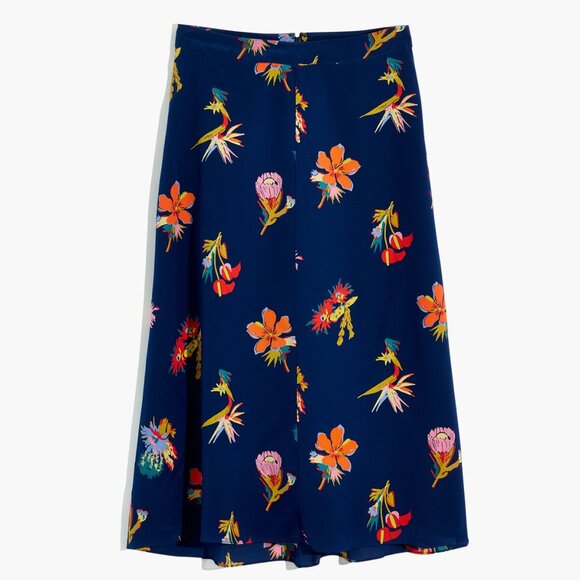 Madewell Silk Atrium Midi Skirt Bird of Paradise Floral Blue Size 10 - Picture 5 of 14